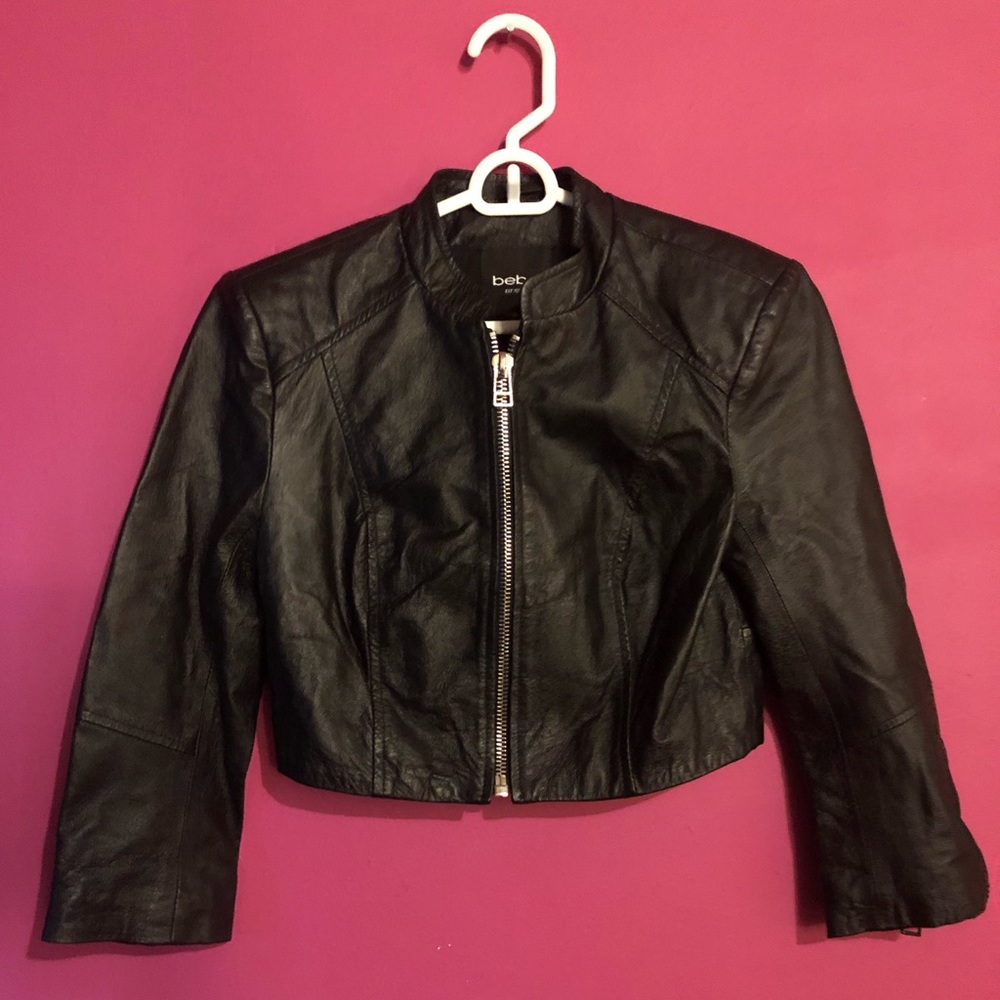 Bebe Black Leather Cropped Jacket XS Moto